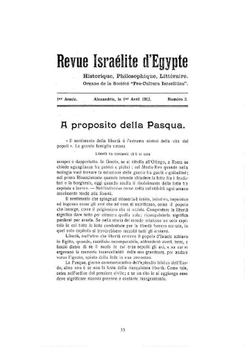 Revue israélite d'Egypte. Vol. 1 n° 3 (1er avril 1912)